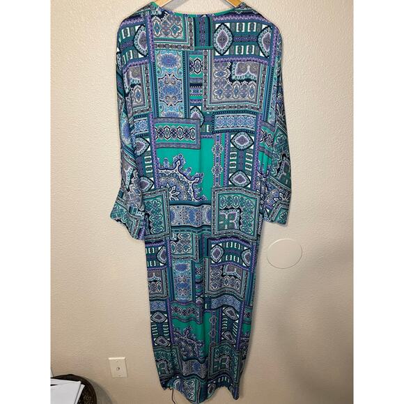 IMAN Mid Century Modern Boho Blue Purple & Black Glam Maxi Swim Coverup Small - Picture 3 of 9